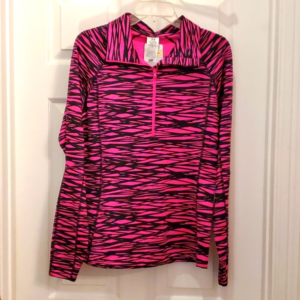 Under Armour Cold Gear Women's Pink & Black Zebra Half Zip Fitted Top